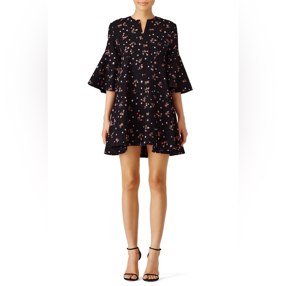 Carven Black Floral Long Bell Sleeve Mini Dress Size 42